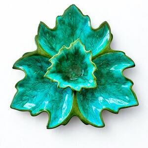 Vtg Holland Mold Maple Leaf Tray And Dip Set Ceramic Mid Century Modern Layered